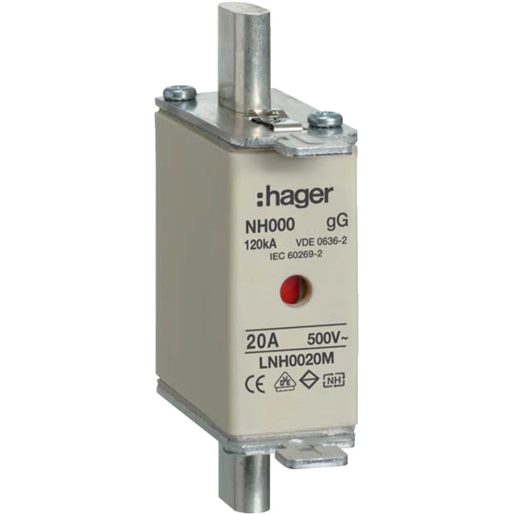 Fusibile HPC Hager DIN000 500VAC 20A gG/gL segnalatore doppio antiruggine