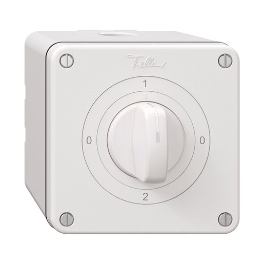 Interruttore rotativo fuori muro Feller NEVO, 2/2L, con manopola, KS, 0-1-0-2, bianco