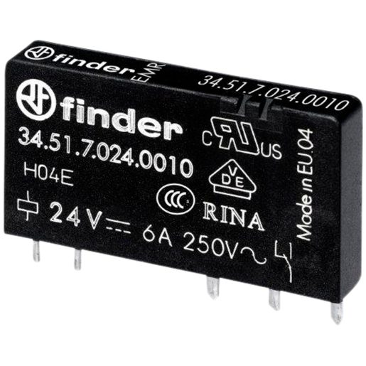 Relè di commutazione Finder Serie 34, 1C 6A/24VDC 3350Ω AgNi+Au