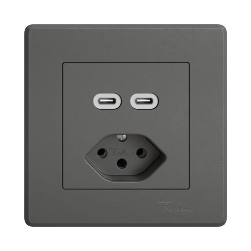 Combinazione sotto muro Gr.1 doppia presa USB-C+presa T13 Feller EDIZIO.liv incastro SNAPFIX grigio scuro