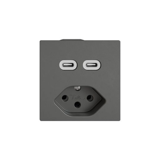 Combinazione sotto muro Gr.1 doppia presa USB-C+presa T13 solo frutto Feller EDIZIO.liv incastro SNAPFIX grigio scuro