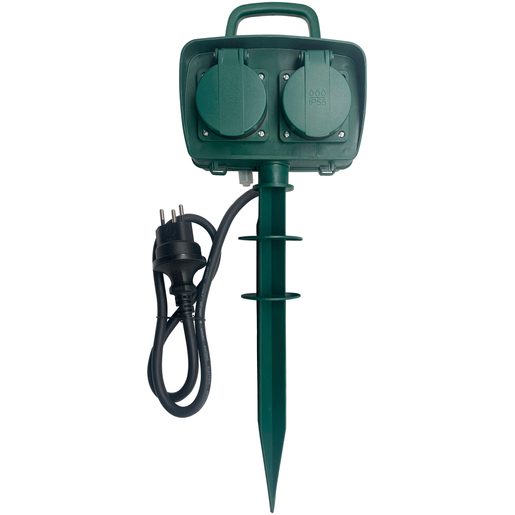 Presa da giardino ELBRO a picchetto con 4 prese T13 e cavo da 3 metri con spina IP55 verde