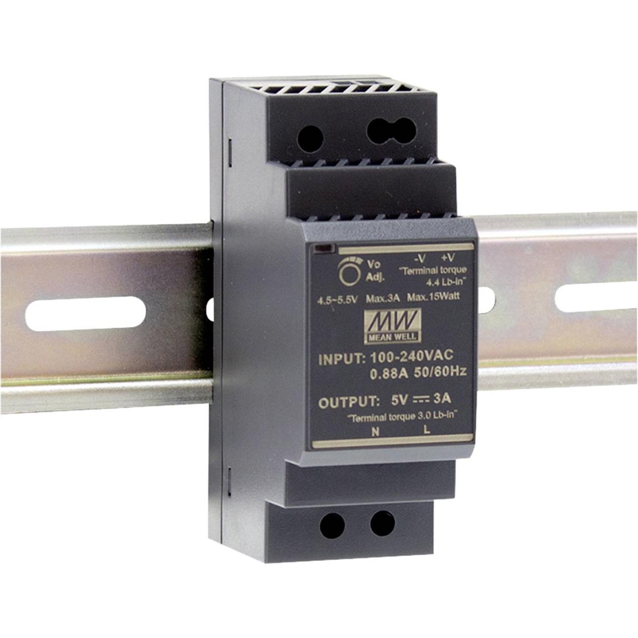 Alimentatore MEAN WELL HDR-15-24 da guida DIN 24V DC 1.5A 36W