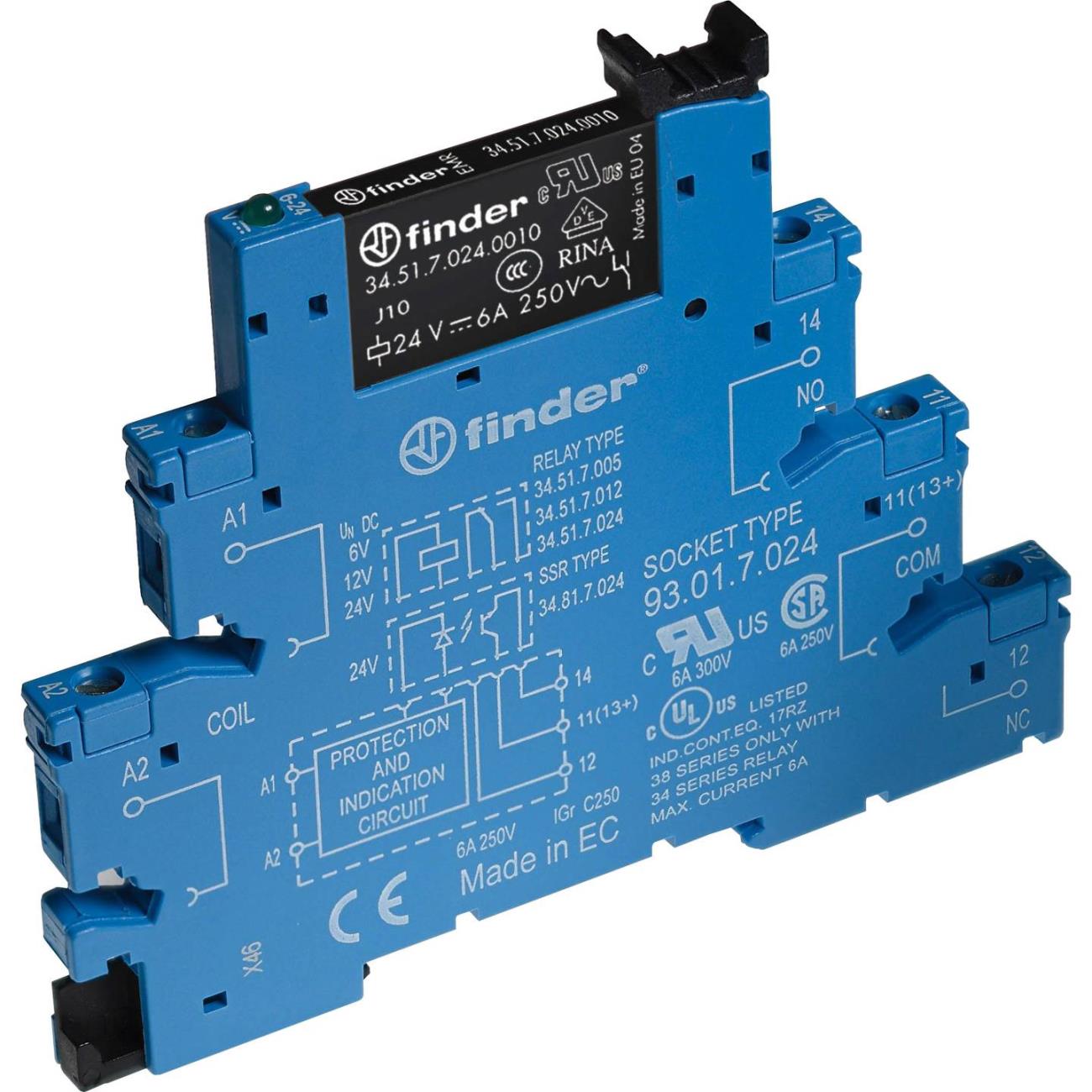 Interfaccia modulare a relé Finder serie 38.51 bobina 230V con 1 contatto invertitore