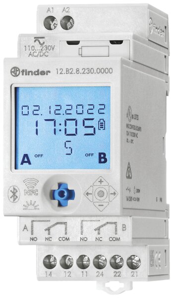 Orologio astronomico/settimanale AMD Finder serie 12.B2 2 canali 16A 230V con interfaccia Bluetooth