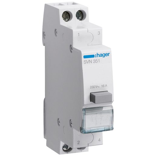 Pulsante Hager da guida DIN 16A 230A con 1 contatto aperto NO e 1 contatto chiuso NC