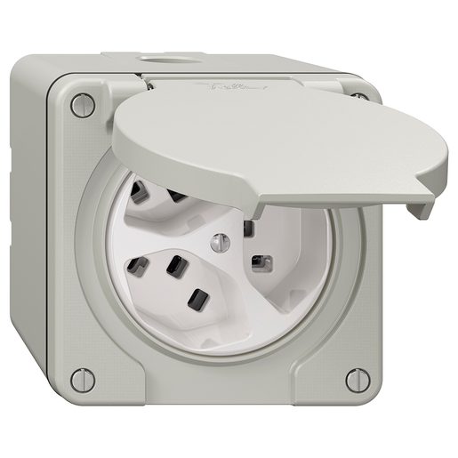 Presa 3xT23 Feller NEVO fuori muro umidità IP21 grigio