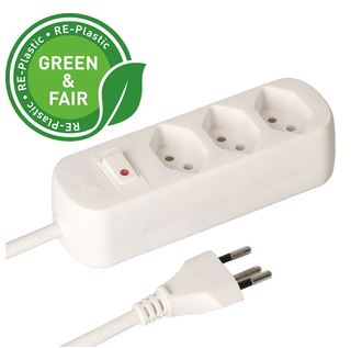 Multipresa Basic Line 3x tipo 13 bianco con interruttore e cavo 1.5m Green+Fair 