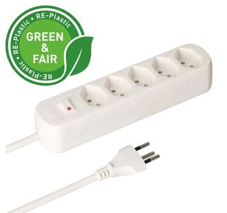Multipresa Basic Line 5x tipo 13 bianco con interruttore e cavo 1.5m Green+Fair 